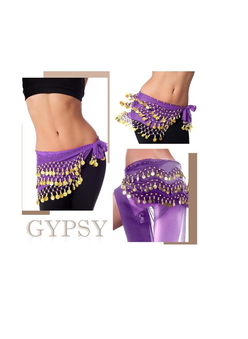 Gypsy Costume Women Gypsy Belly Dance Accessories Gypsy Head Scarf with Coins Gypsy Hip Scarf Bracelet Set - Image 4